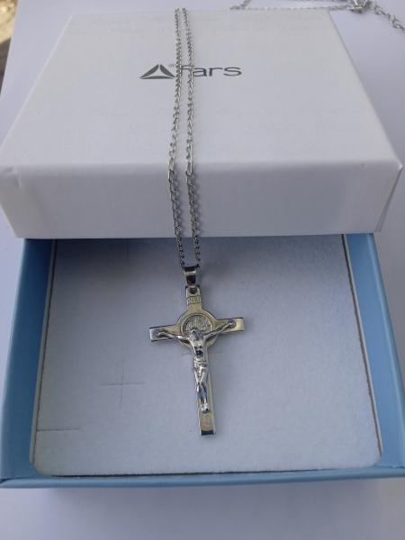 Benedictine cross with silver chain 925
